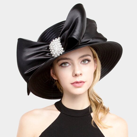 Elegant Dressy Hat Ribbon Rhinestone Accent Derby Church Hat - Picture 1 of 1